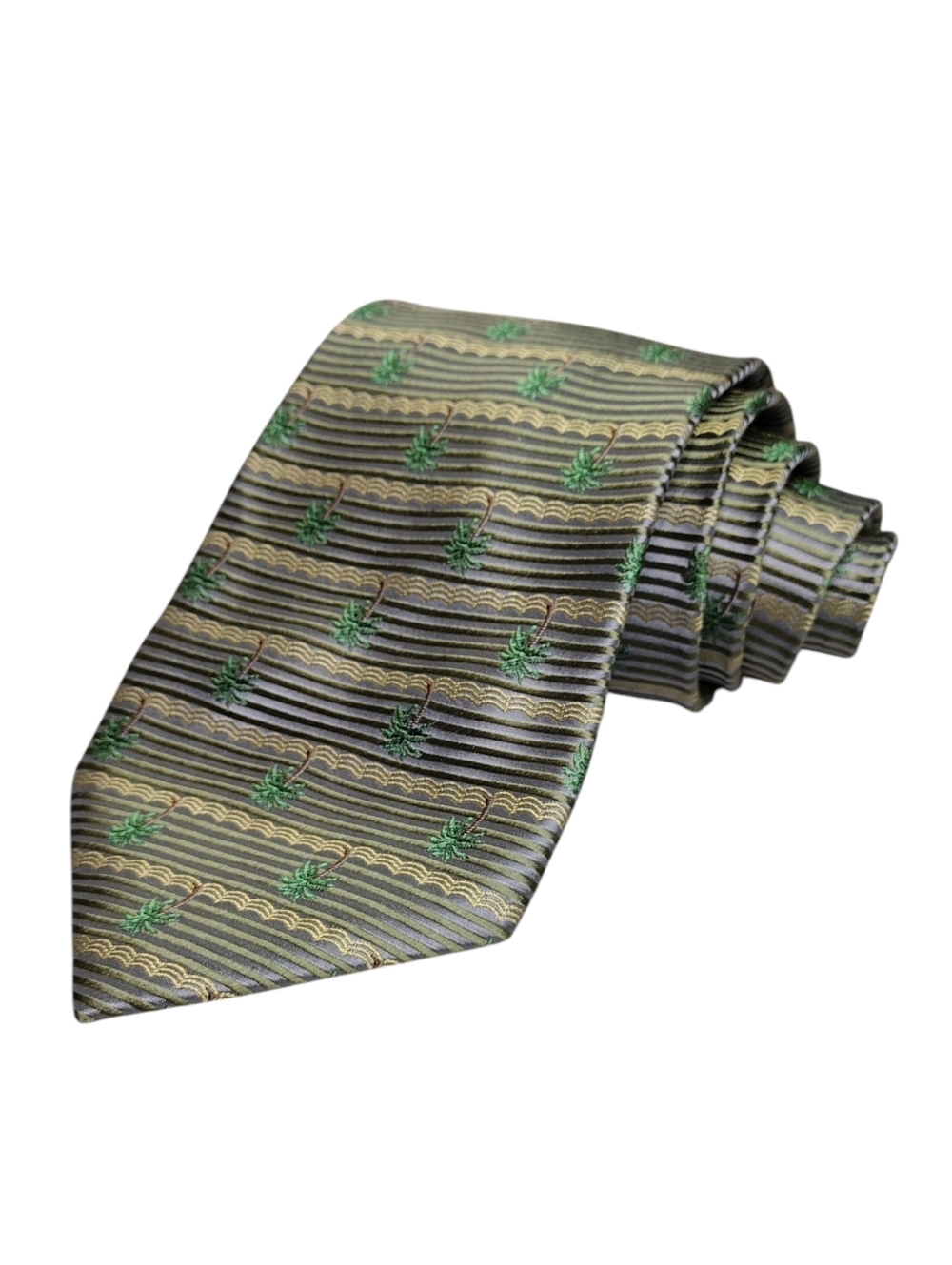 Tommy Bahama Green Gold Palm Tree 100% Silk Business Neck Tie